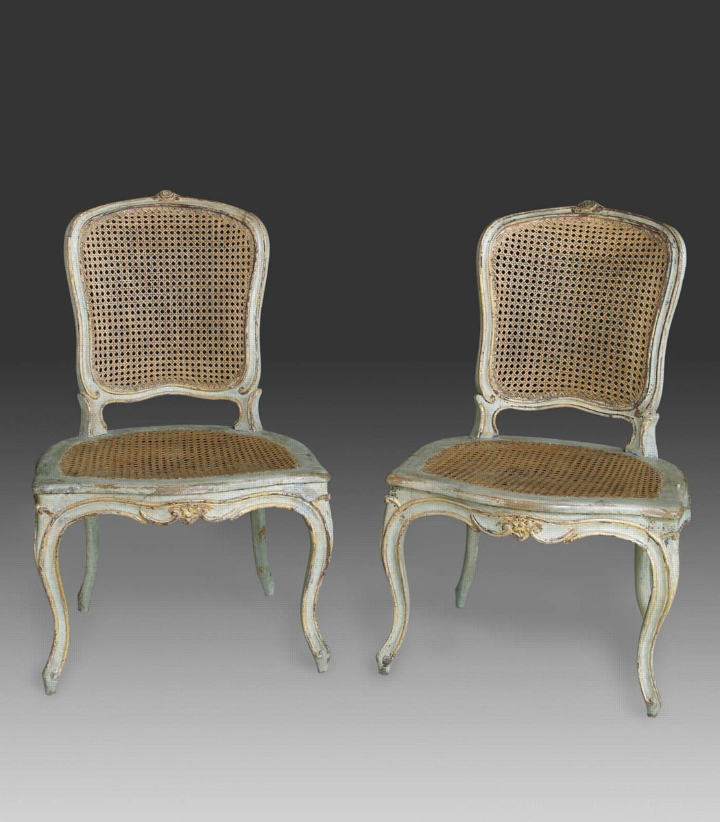 French Louis XV, Beechwood Side Chairs Attributed to Etienne Michard