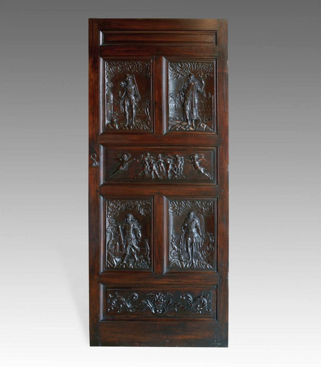 Belgian, 17th Century, Walnut Panels Incorporated into a Door