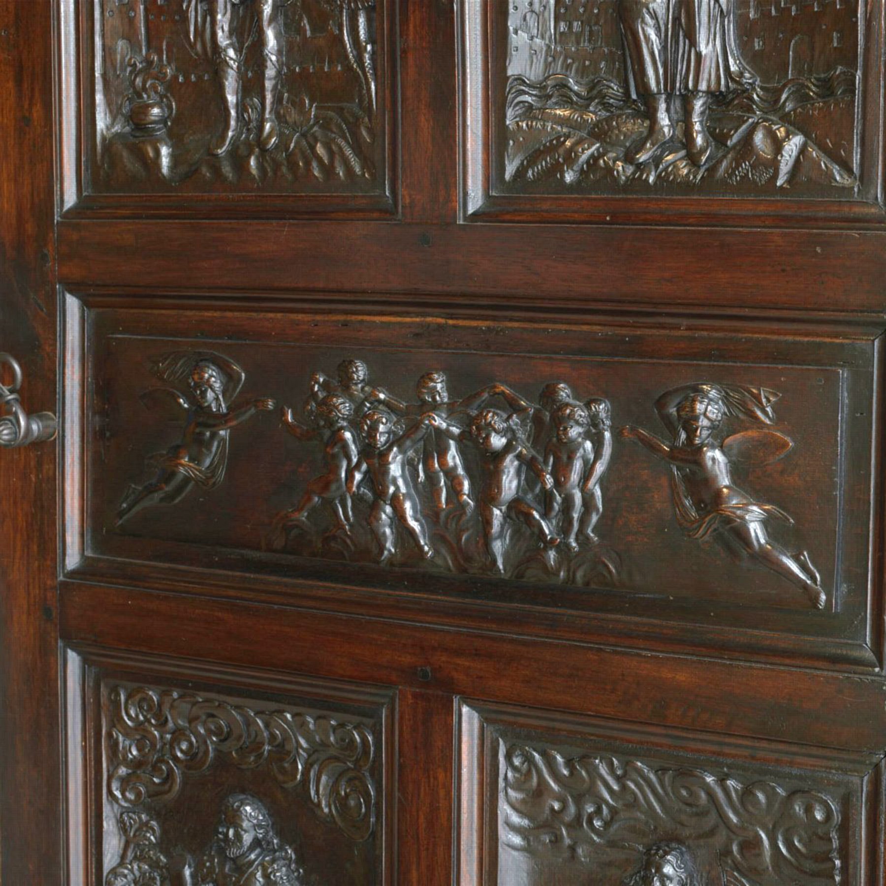 Belgian, 17th Century, Walnut Panels Incorporated into a Door