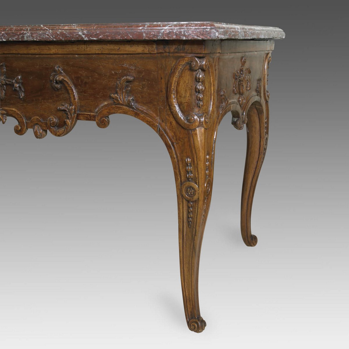 French Louis XV Period, Walnut Console Table Attributed to Pierre Hache