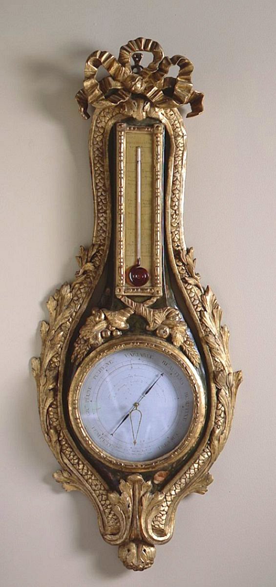 French Barometer-Thermometer in Lacquered and Giltwood