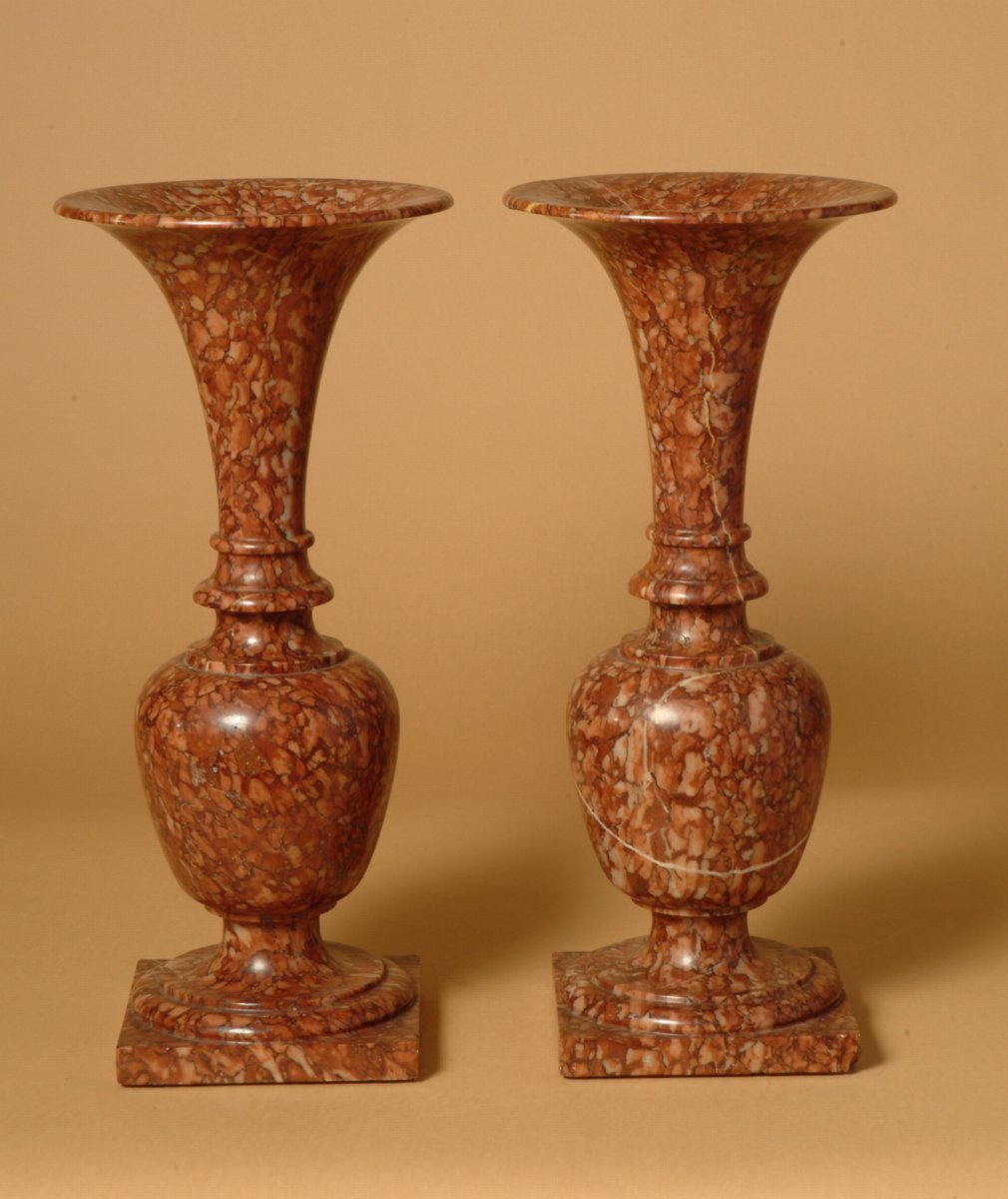 Pair of French, Late 19th/Early 20th Century, Turned Marble Vases