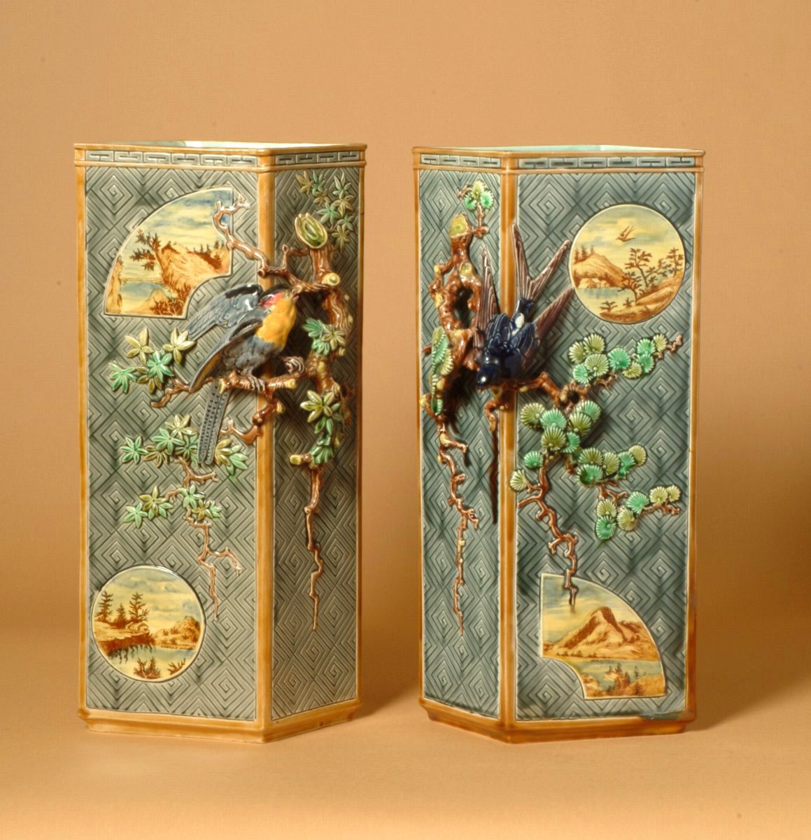 Pair of French Barbotine (Majolica) Vases