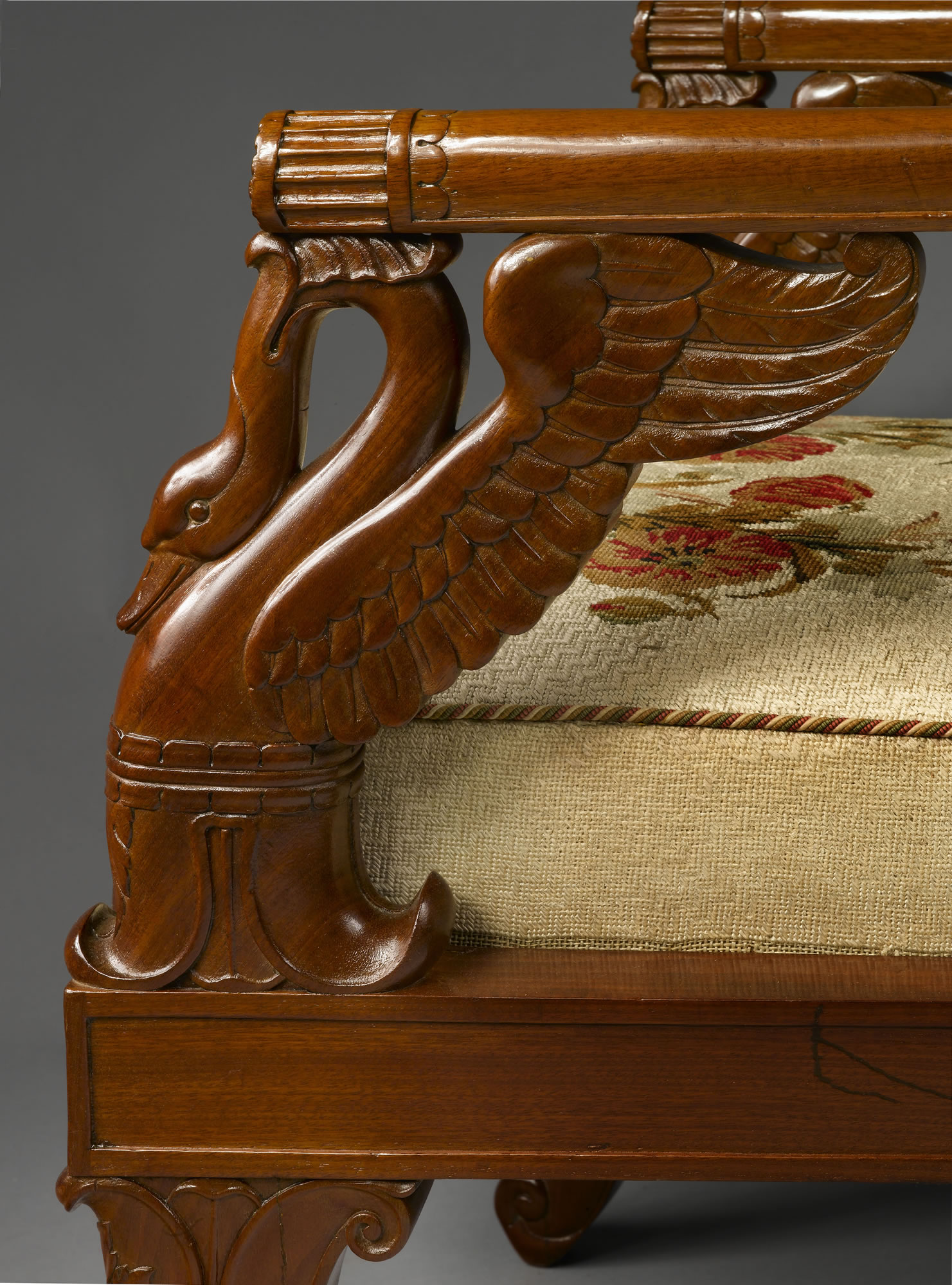 Set of Four French Empire Period, Mahogany Fauteuils Stamped, “L. BELLANGE”