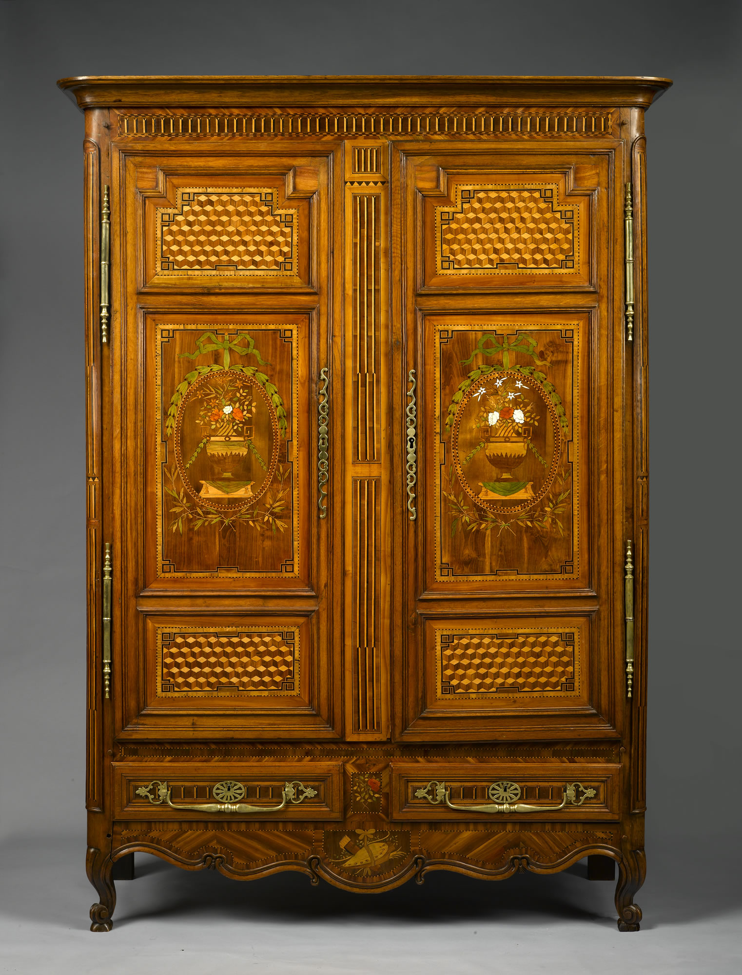 French, Late 18th Century, Fruitwood, Marquetry Armoire from Lorraine