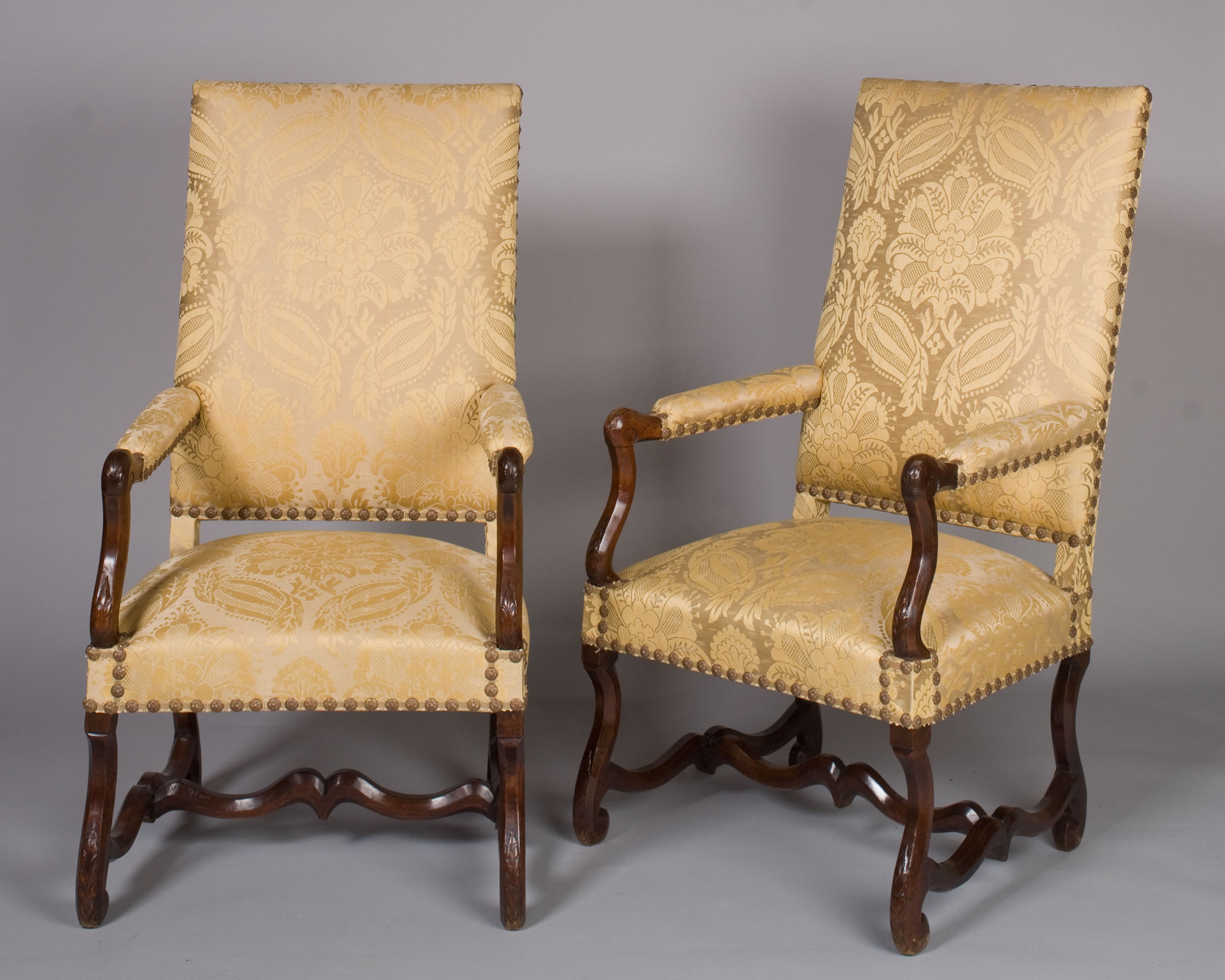 Pair of French Louis XIV Period, Walnut Fauteuils