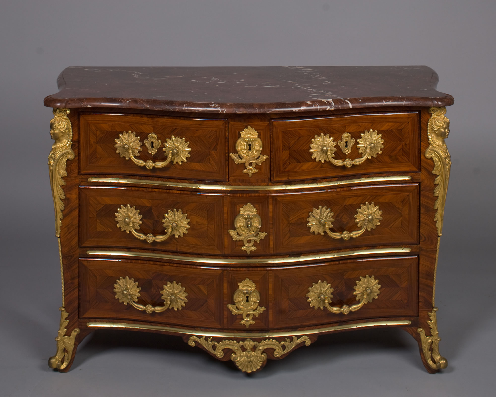 French Louis XV Period, Marquetry Commode Stamped, 