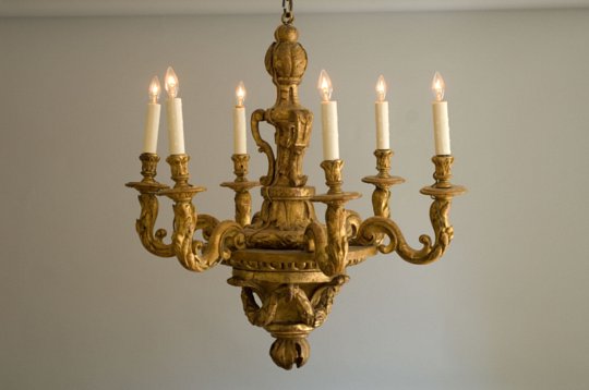 French Louis XIV, Gilded Wood, Six-Arm Chandelier - Click to enlarge and for full details.